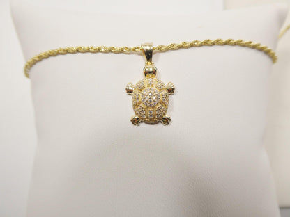 14k Real Solid Yellow Gold Turtle Pendent and Rope Necklace