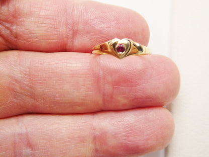 10k Solid Yellow Gold Baby Children Heart Shaped Color Stone Ring