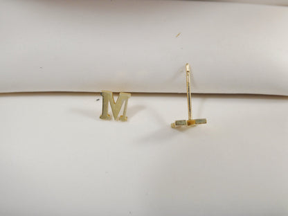 10k Real Solid Yellow Gold Plain Initial Letter Stud Pair Earrings