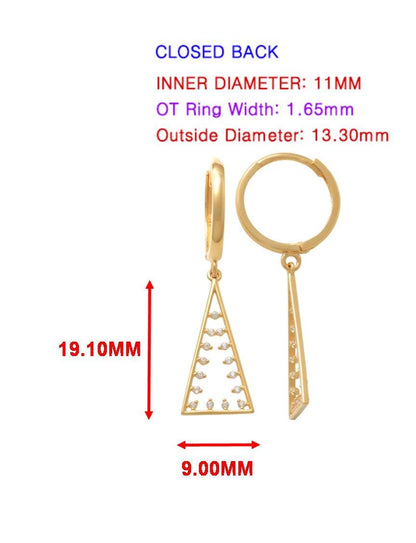 Real 10k Solid Yellow Gold Pyramid Triangle Hoop Huggie Earrings