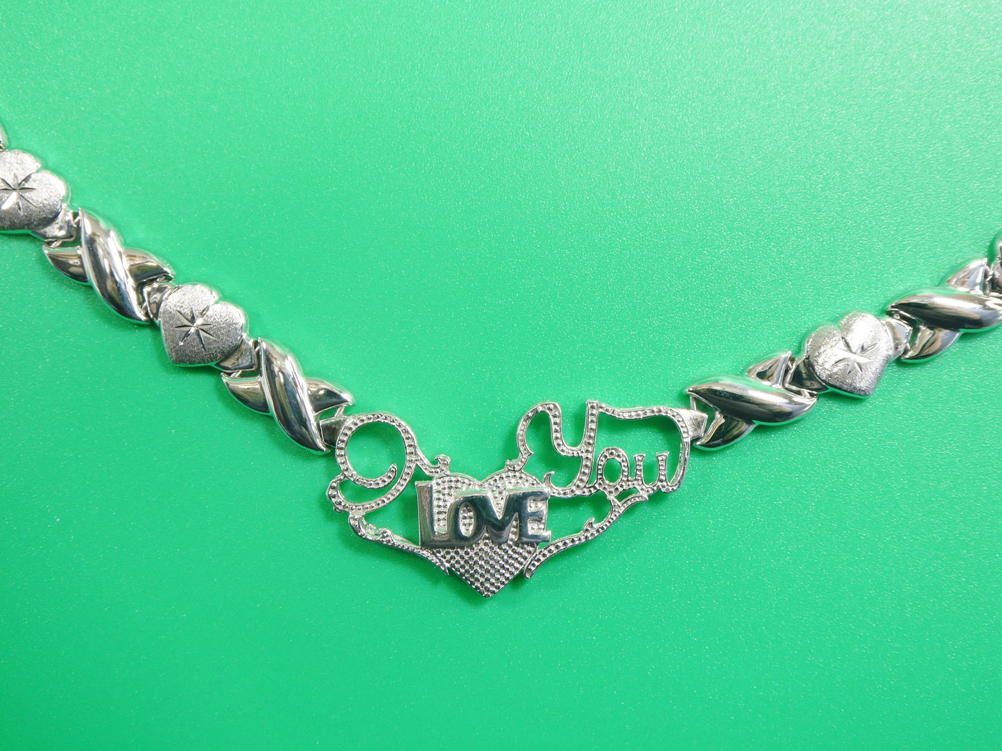 925 real sterling silver I love you xoxo hugs and kisses stampato 14k white gold tone color