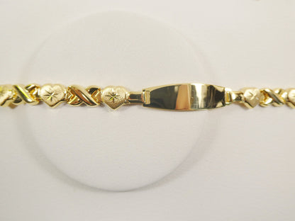 Real 925 Sterling Silver Stampato X Heart ID Bracelet 14k Yellow Gold Finish