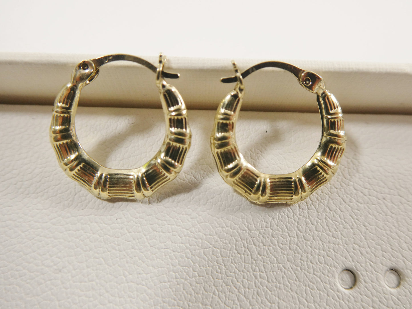 10k real solid yellow gold 14MM bamboo baby hoop earrings