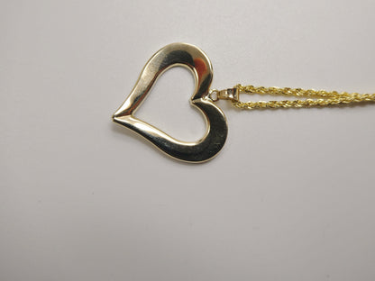 14k Real Solid Yellow Gold Two Tone Heart Pendent and Robe Necklace