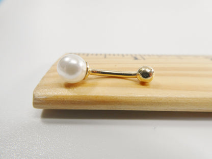 14k Real Solid Yellow Gold Freshwater Pearl Helly Button Ring Piercing
