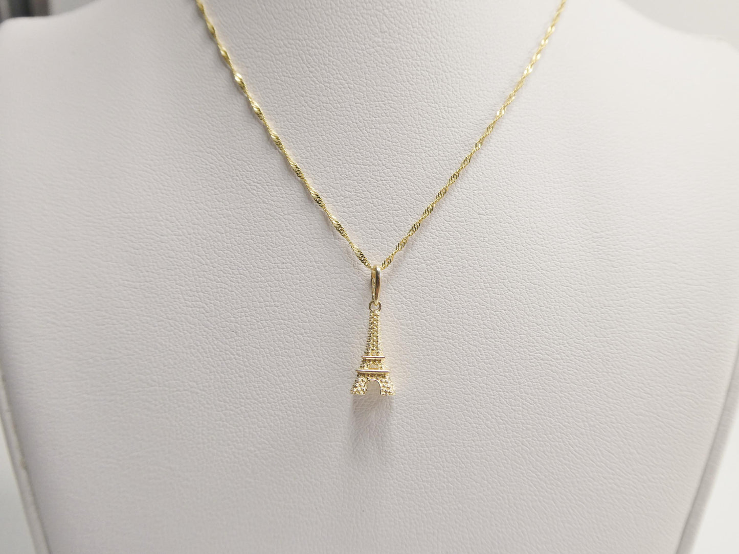10k Yellow Gold Singapore Chain Necklace Eiffel tower Pendant