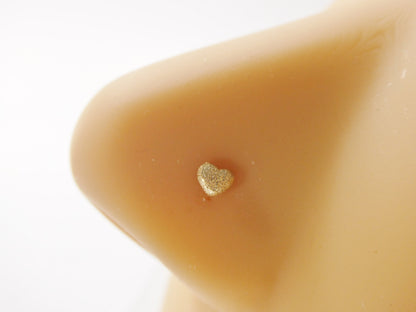 14k Real Solid Yellow Gold Heart Nose Stud Ring
