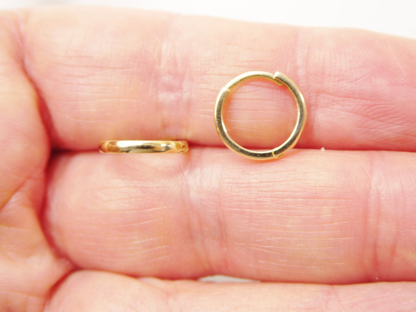 real 10k solid yellow gold 12mm plain hoop huggie earrings