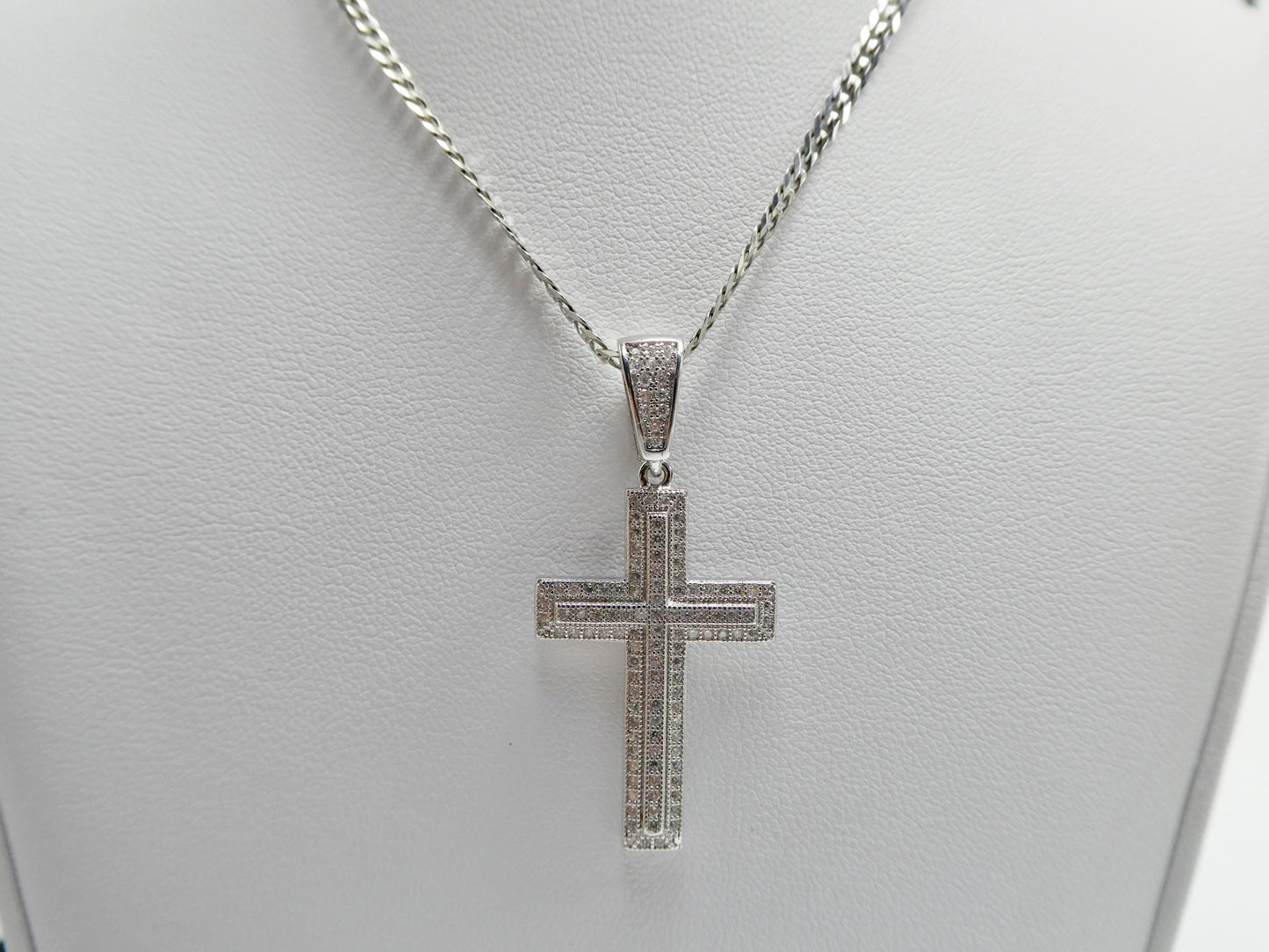 real 925 sterling silver 18 inch flat chain and moissanite cross pendent charm