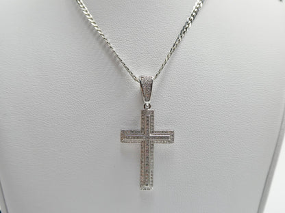 Real 925 Sterling Silver 18 Inch Flat Chain and Moissanite Cross Pendent Charm