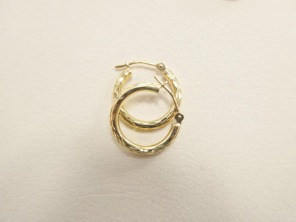 10k Real Solid Yellow Gold 2mm Tube Diamond Cut Hoop Earrings