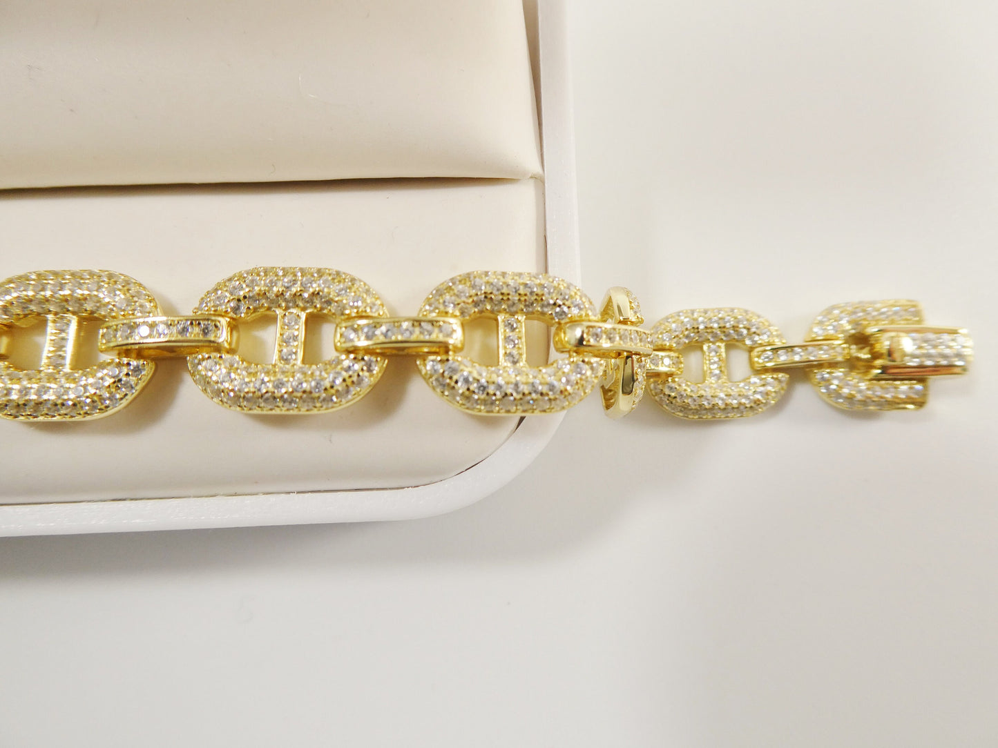 7 inch / 8 inch puff mariner real 925 sterling silver 14k gold color finish bracelet