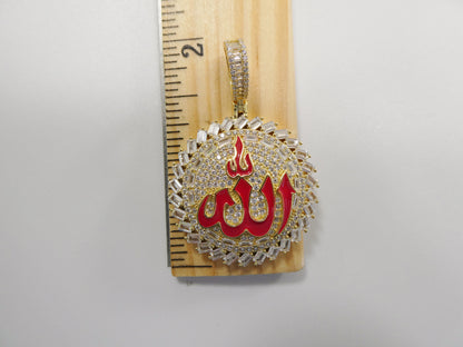 Real 925 Sterling Silver Large Muslim Allah Pendent Full Ice Stone Charm
