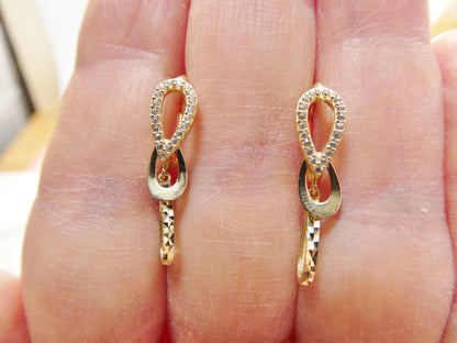 Real 10k Solid Yellow Gold Designer Teardrop Hoop Huggie Earrings