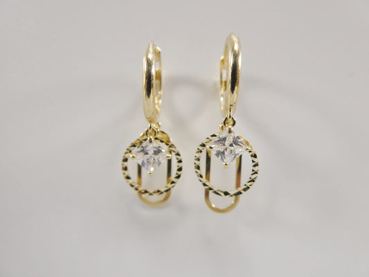 10K real solid yellow gold  paper clip style huggie fancy ladies earrings