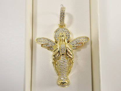 Real 925 Sterling Silver Large Angel Guardian Medallion Pendent