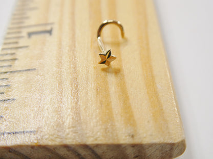 14k Real Solid Yellow Gold Twist Diamond Cut Star Stud Nose Ring