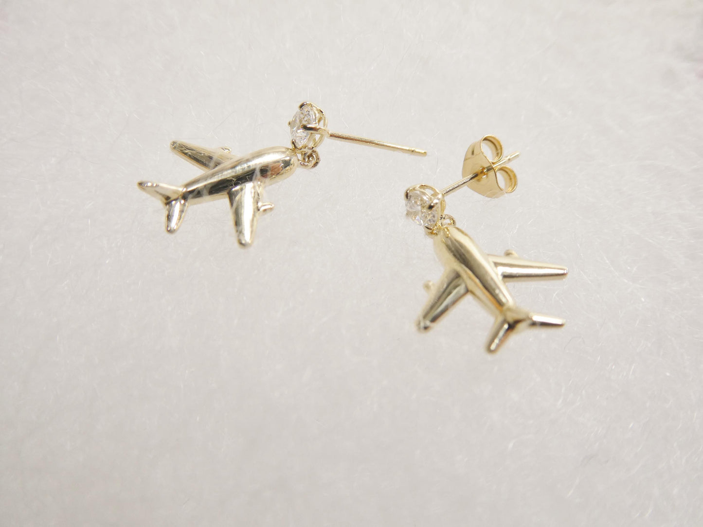 real 10k solid yellow gold plane dangling push post earrings