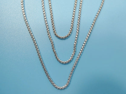 Real 925 Sterling Silver Round Box Chain 14k White Gold Tone Finish