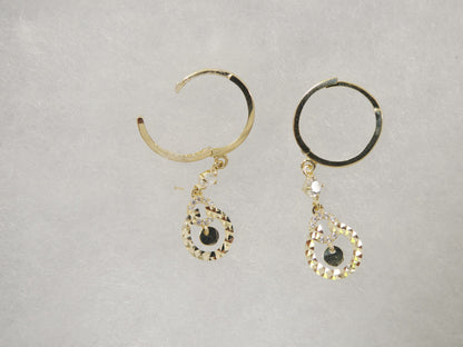 10k Real Solid Yellow Gold Circle Drop Huggie Earrings