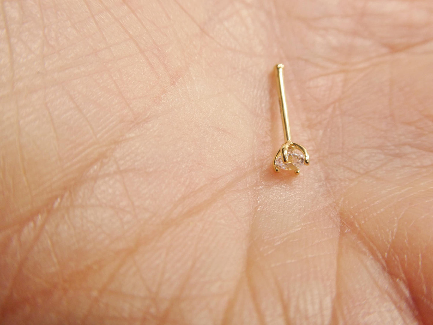 14k real solid yellow gold 2.5m/3m long post nose ring