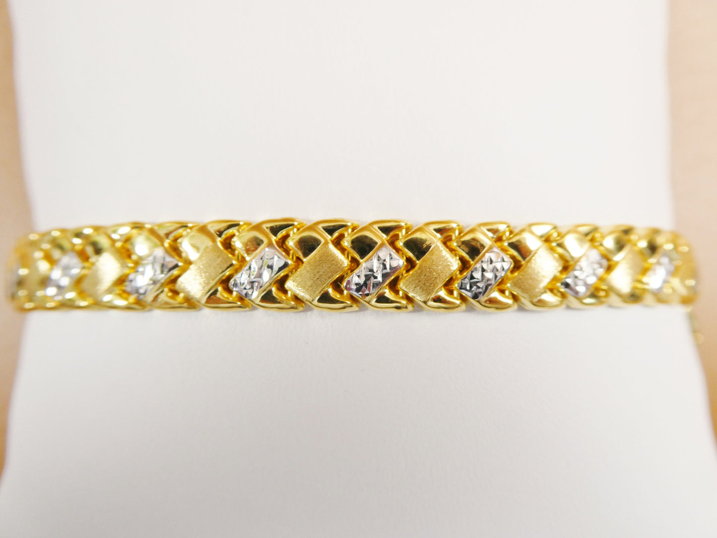 8 inch basket STAMPATO bracelet two tone color 14k yellow gold color finish over real 925 sterling silver