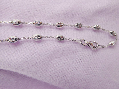 Real 925 Sterling Silver 10 Inch Cable Chain Bead Anklet 14k White Gold Finish