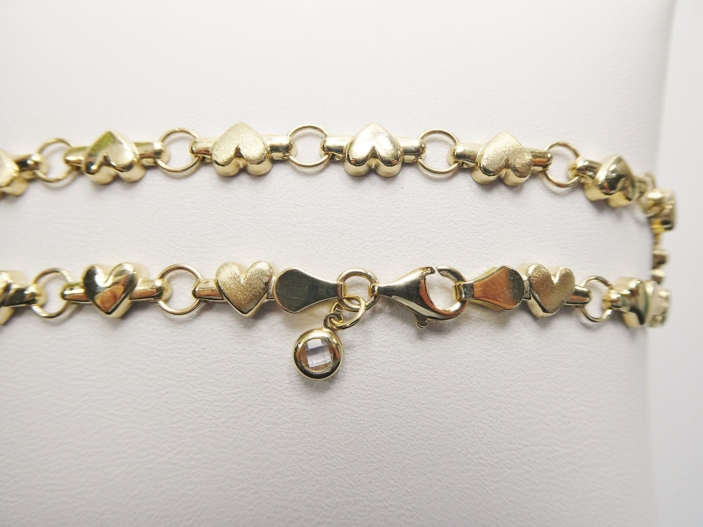 real 14k solid yellow gold 10 inch anklet heart bracelet
