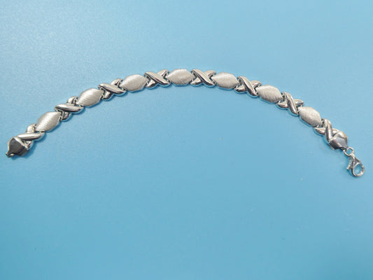 6.5 inch xoxo satin stampato bracelet 14k white gold color finish over real 925 sterling silver