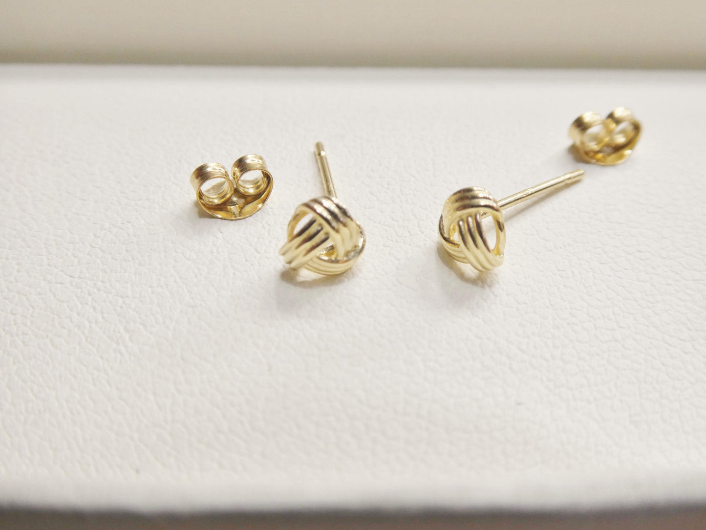 real 10k solid yellow gold push post small love knot stud earrings
