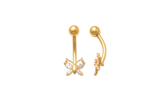 14k real solid yellow gold butterfly belly button ring piercing