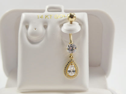 14k Real Solid Yellow Gold Tear Drop Design Belly Button Ring Piercing