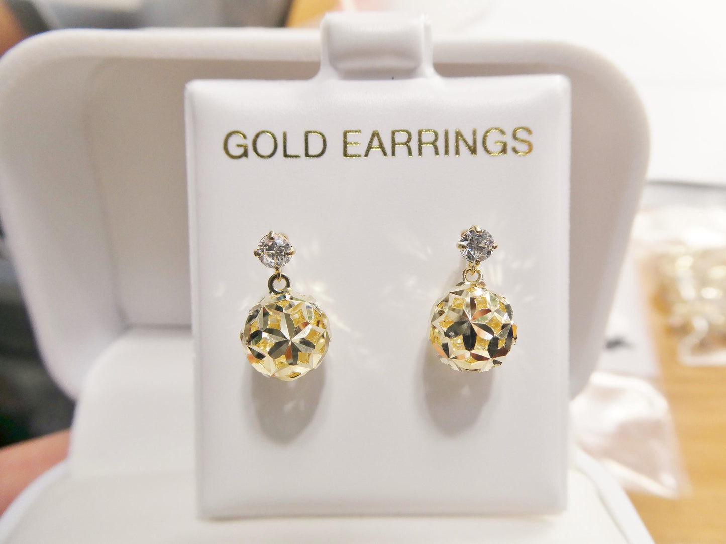 real 10k solid yellow gold ball drop push post earrings