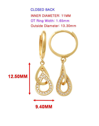 Real 10k Solid Yellow Gold Teardrop Hoop Huggie Earrings