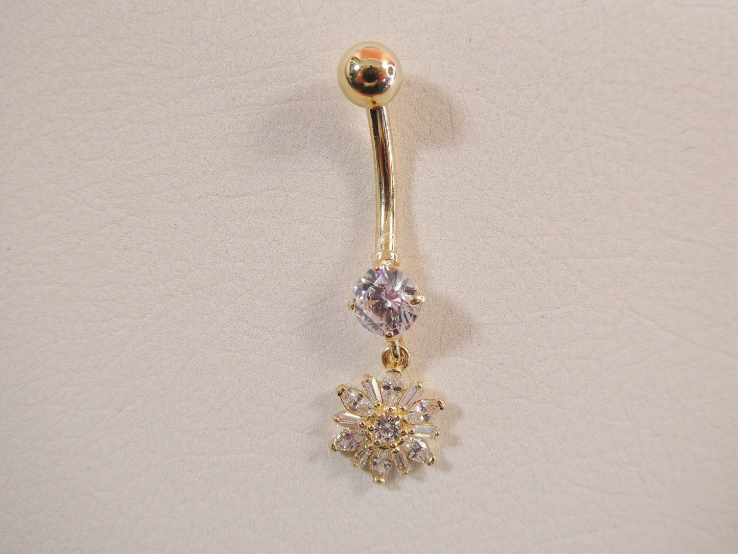 14k real solid yellow gold dangling flower belly button ring piercing
