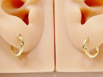 Real 10k Solid Yellow Gold Designer Hoop Huggie Earrings