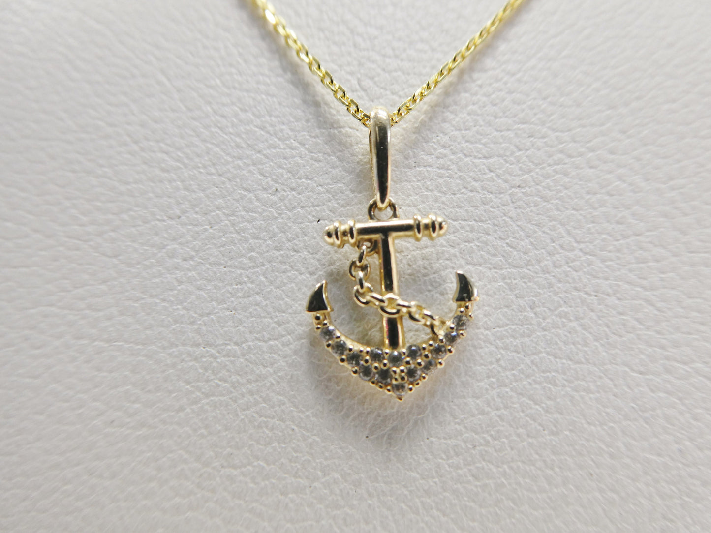 14k real solid yellow gold anchor pendent and cable necklace