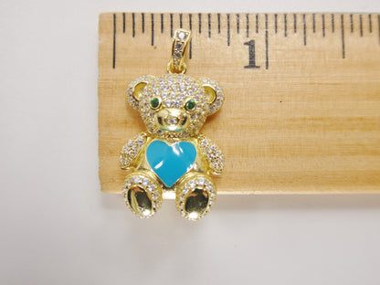 925 Sterling Silver Enamel Color Teddy Bear Pendent Set Charm