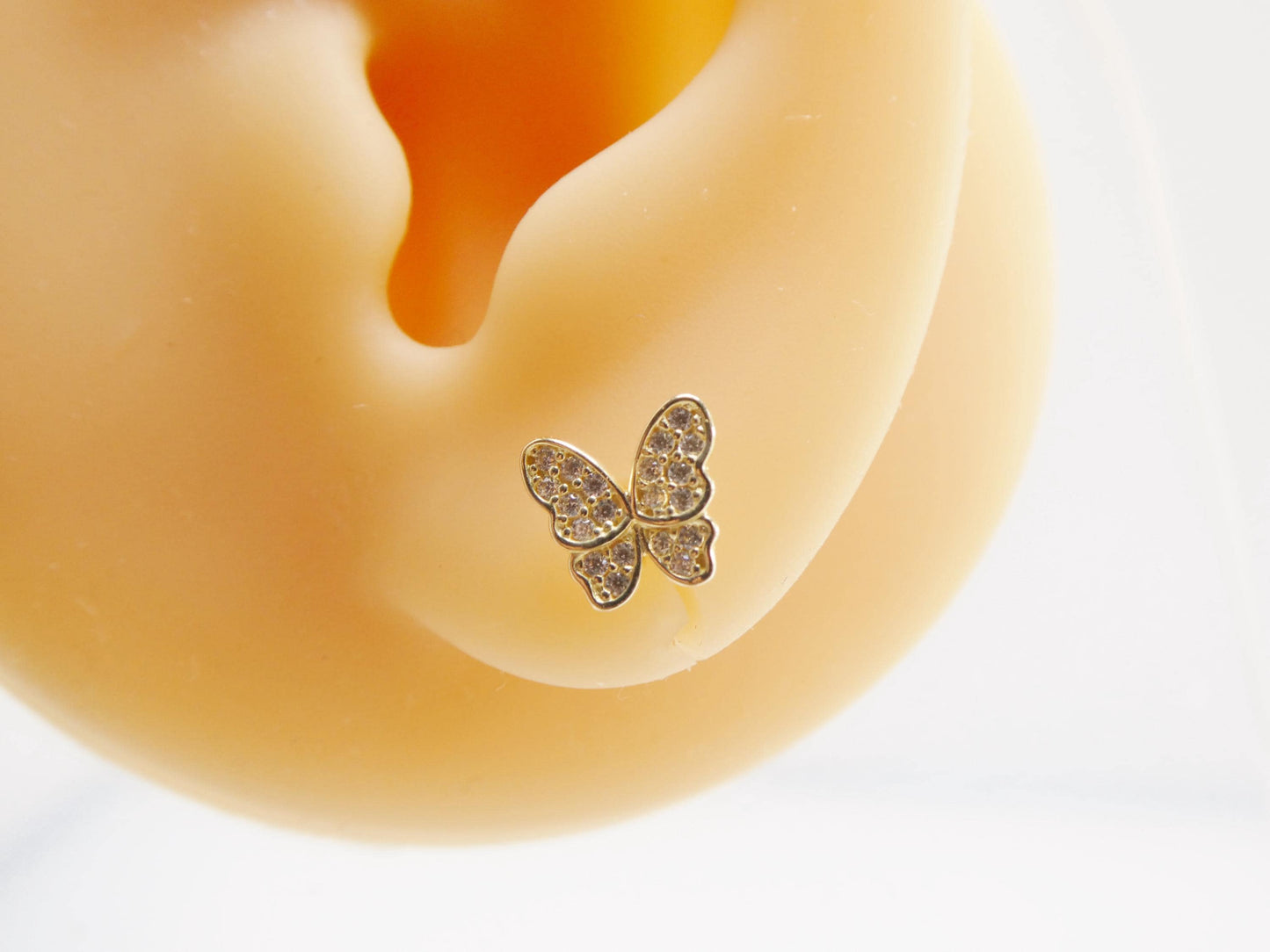 real 10k solid yellow gold butterfly screw back post earrings