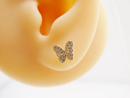 Real 10k Solid Yellow Gold Butterfly Screw Back Post Earrings