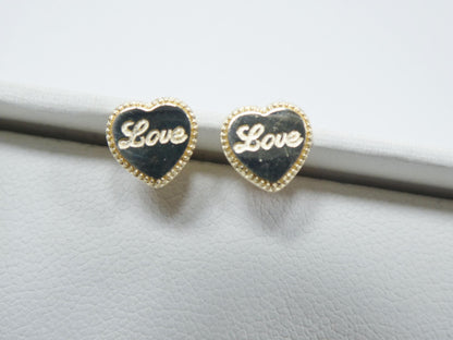Real 10k Solid Yellow Gold Heart Love Push Post Earrings