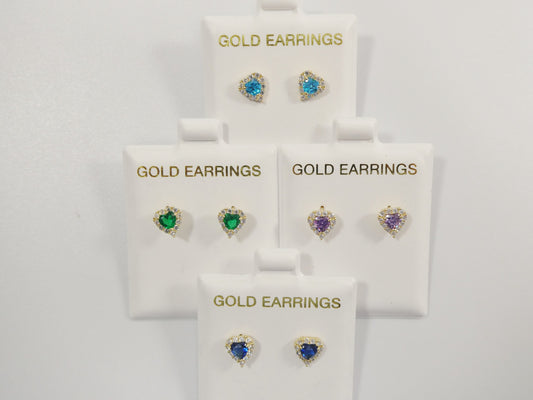 10k real solid yellow gold screw back children birth stone earrings heart shape