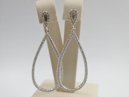 Real 925 Sterling Silver Micro Pave Setting 14k White Gold Color Finish Drop Earrings