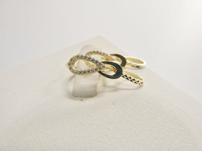 Real 10k Solid Yellow Gold Designer Teardrop Hoop Huggie Earrings