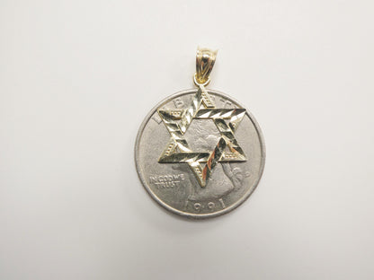 10k Yellow Gold Star of David Pendant Necklace: 18 inch Figaro Chain