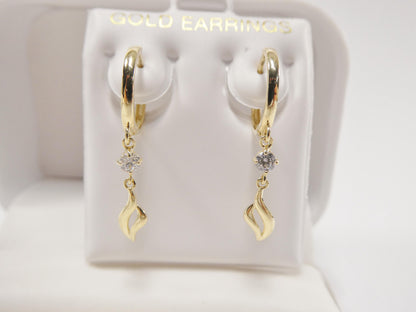 Real 10k Solid Yellow Gold Teardrop Hoop Huggie Earrings