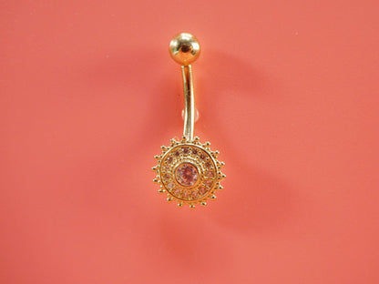 14k Real Solid Yellow Gold Round Shape Belly Button Ring Piercing
