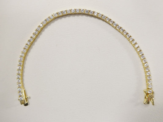 real 925 sterling silver 2.5MM 6.5 INCH tennis bracelet 14k yellow gold finish