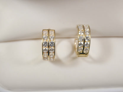Real 10k Solid Yellow Gold 2 Line Prong Setting Huggie Hoop 13mm Earrings