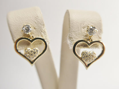 Real 10k Solid Yellow Gold Double Heart Push Post Earrings